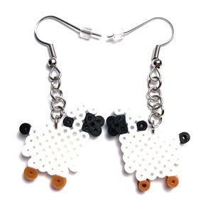 Handmade Mini Perler Bead Black/White Lamb Earrings. New